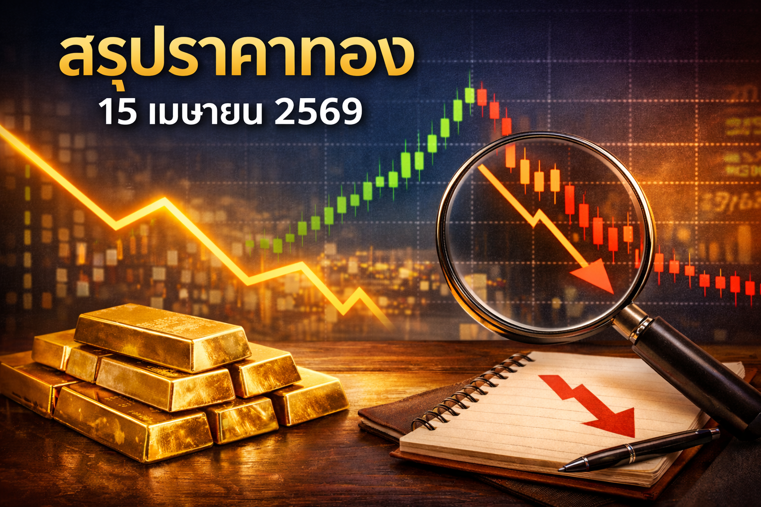 สรุปราคาทอง 15 เมษายน 2569 ทองเปิดพุ่งแรงแต่ปิดลดจากจุดสูงสุดระหว่างวัน